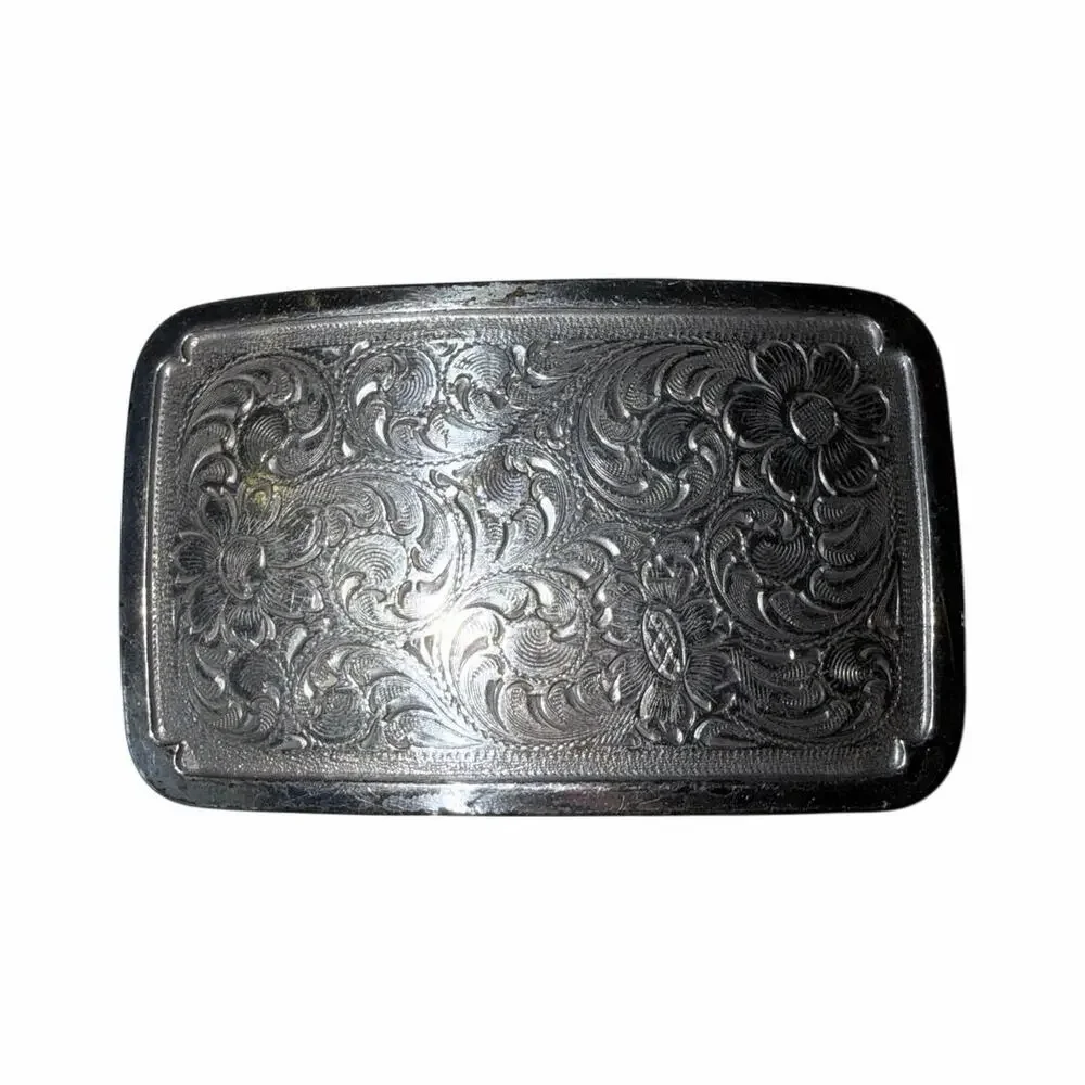 silver finish western floral scroll engraved belt buckle boho filigree indie